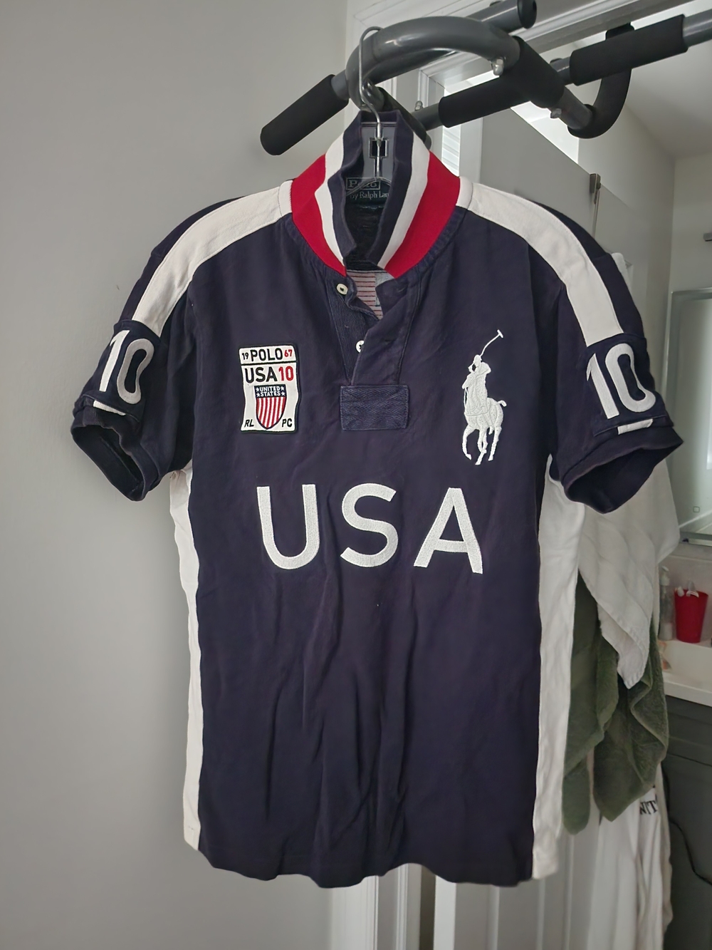 Polo by Ralph Lauren Navy, White & Red USA Rugby Polo. S-M